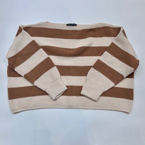 French Connection Cotton Boatneck Brown and Cream Striped Sweater size XS - Picture 1 of 6